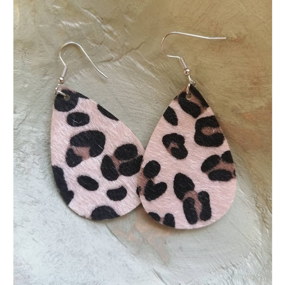 Faux Fur Cheetah Print Cute Teardrop Dangle Earrings